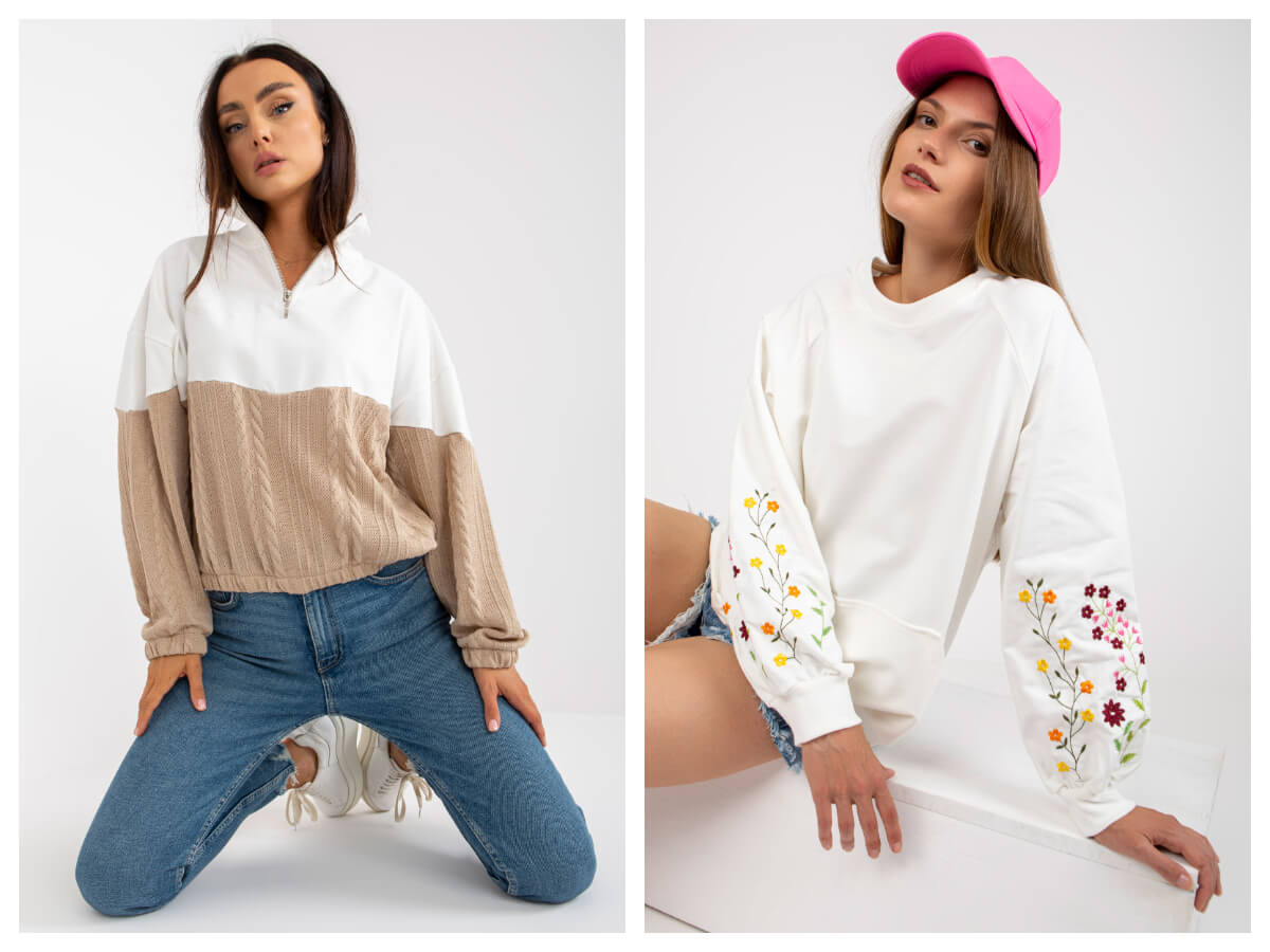 Dwukolorowe stylowe bluzy damskie bez kaptura w hurtowni online