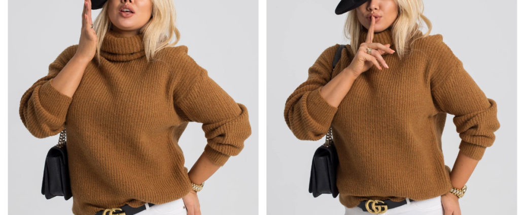 Modny sweter plus size na jesień w kolorze brązowym