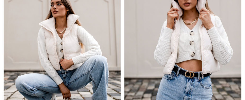 Krótki rozpinany sweter damski w kolorze białym