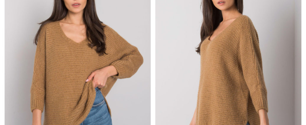 Sweter oversize z długim rękawem w kolorze brązowym